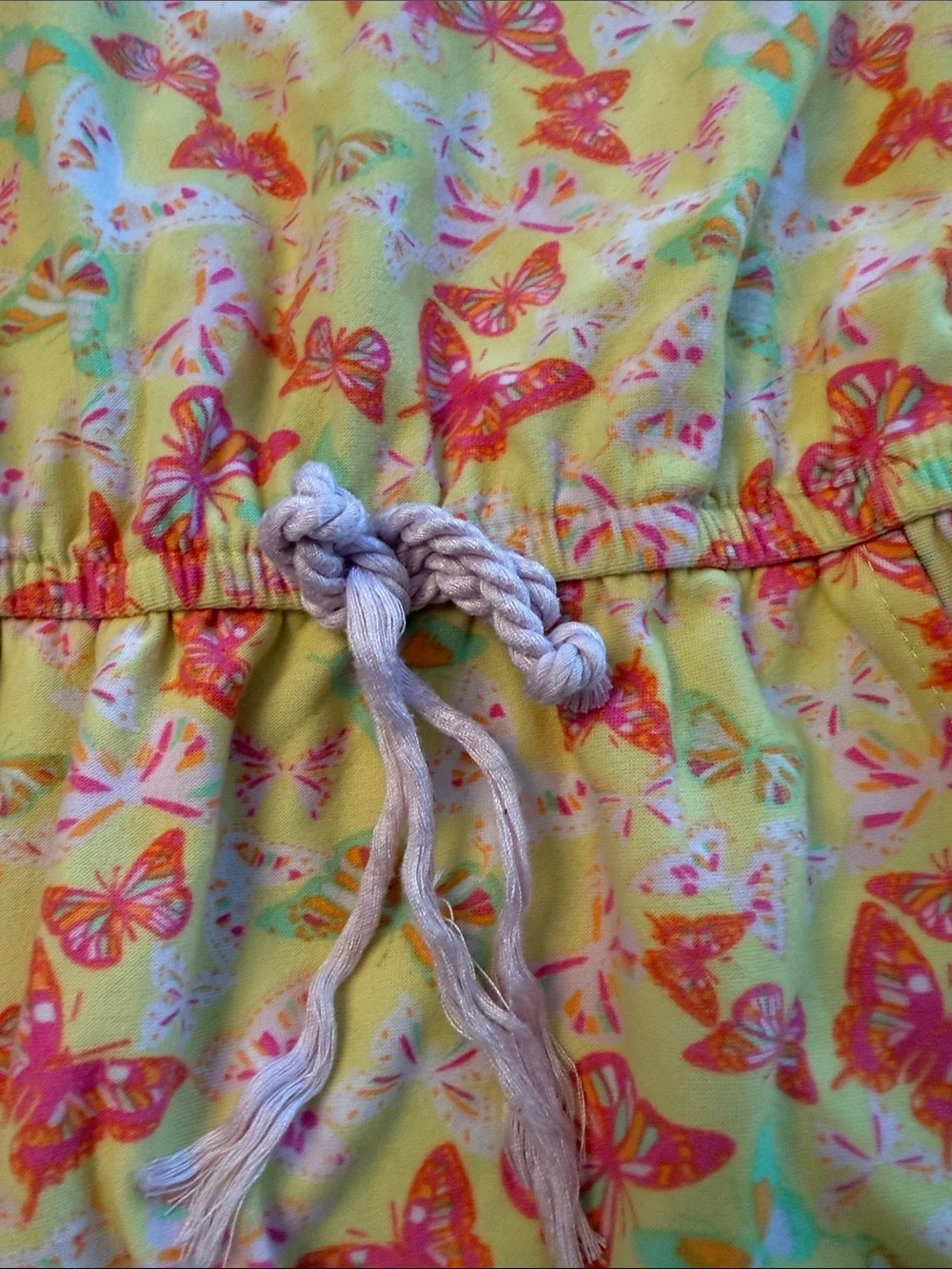 Girls Yellow Butterfly Print Drawstring Dress